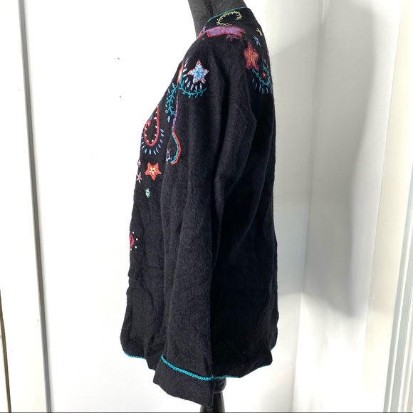 Norm Thompson Vintage Embroidered Wool Cardigan Sweater - Picture 7 of 15